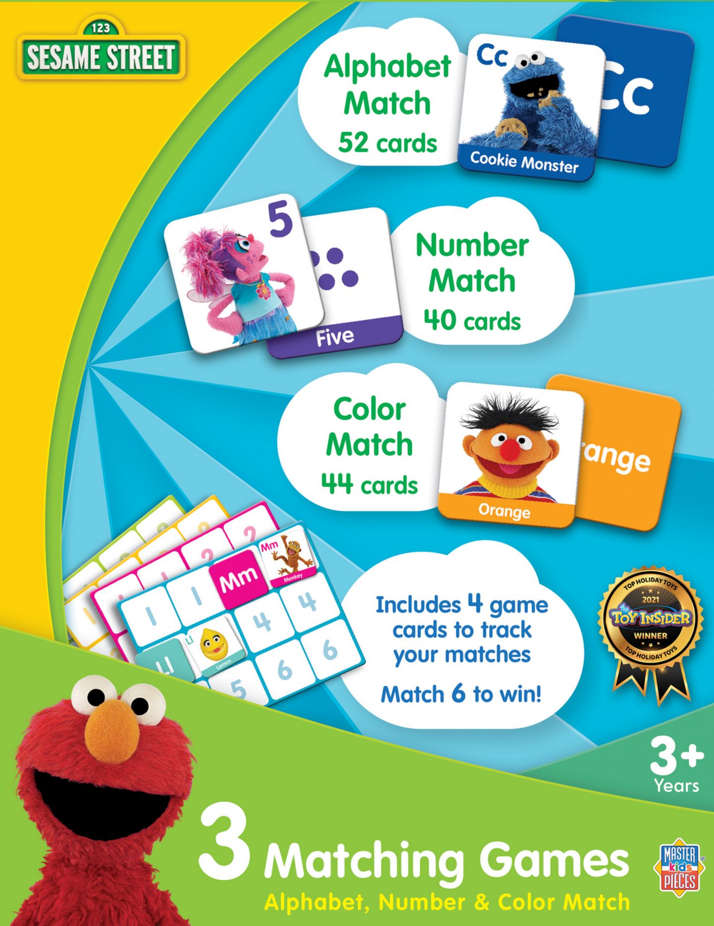 Детские игрушки MasterPieces Puzzles Sesame Street 3-in-1 Matching Games, Ages 3+ — фото 1