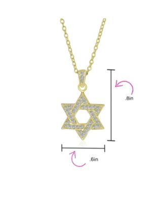 Hanukkah Star of David Pendant Necklace: CZ Accents Gold Plated Sterling Silver Women Bat Mitzvah