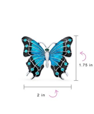 Set of 2 Yellow Blue Black Butterfly Brooch Pin Crystal Enamel Gold Plated