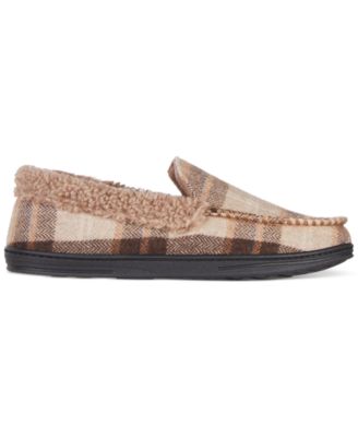 Men's Brushed Knit or Plaid Lewis Moccasin Slipper with Fleece Lining and Memory Foam 