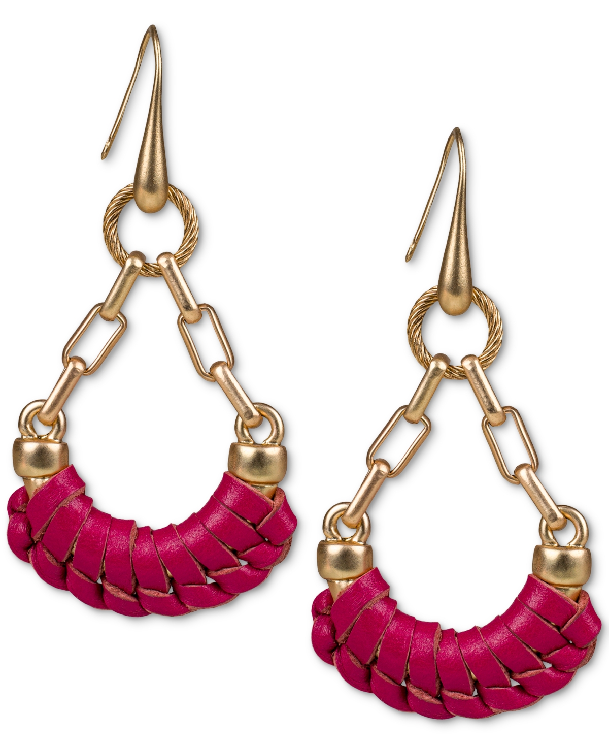 Gold-Tone Leather-Wrapped Open Drop Earrings - Antique Go