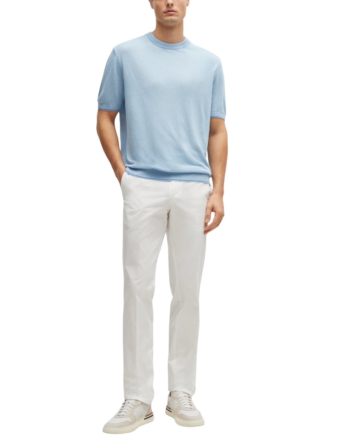 Boss by Hugo Boss Men's Accent Tipping Linen-Blend Regular-Fit Sweater