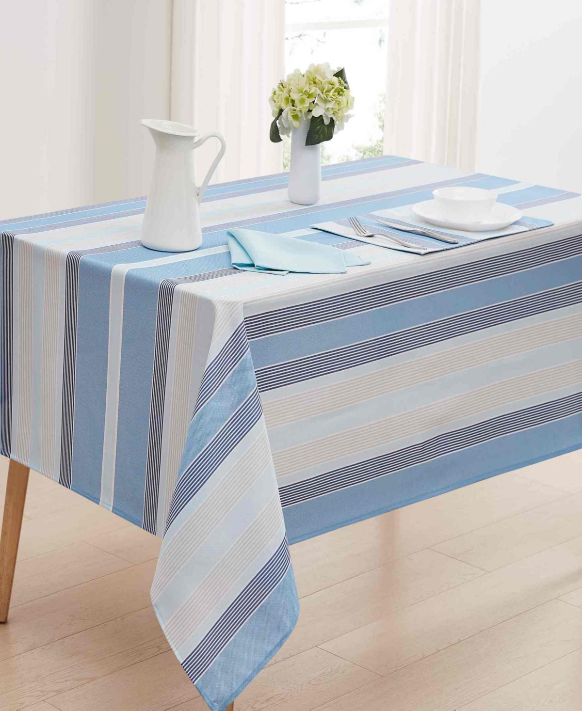 Avanti Breakers Stripe Water-resistant Indoor And Outdoor Tablecloth, 60" X 102" Rectangle In Blue