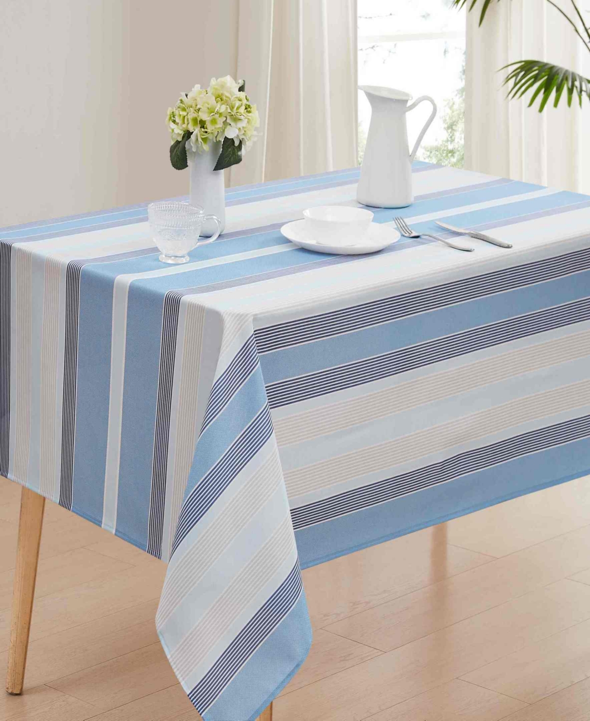 Avanti Breakers Stripe Water-resistant Indoor And Outdoor Tablecloth, 60" X 102" Rectangle In Blue