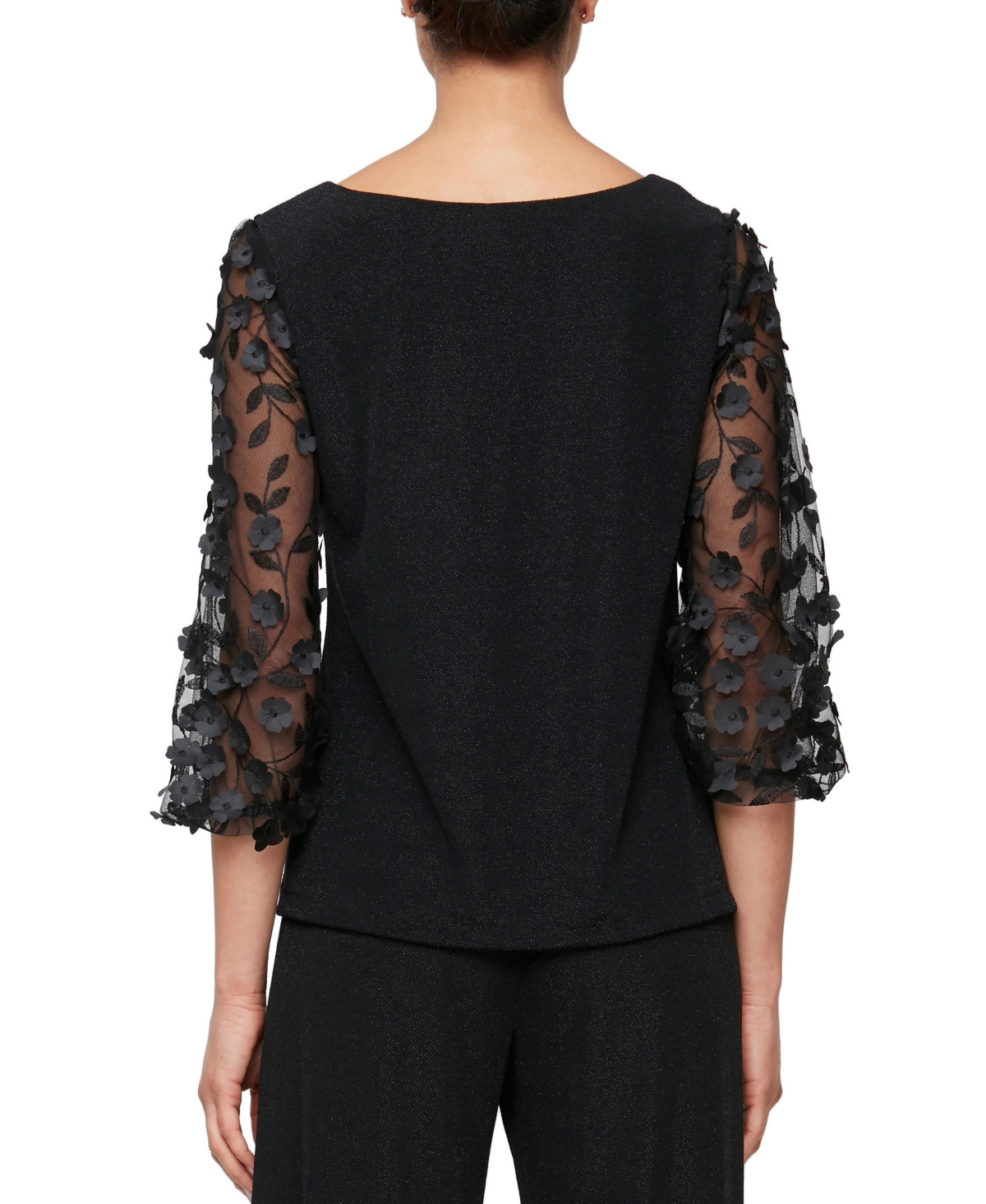 Alex Evenings Women's Floral-Applique Metallic-Knit Blouse