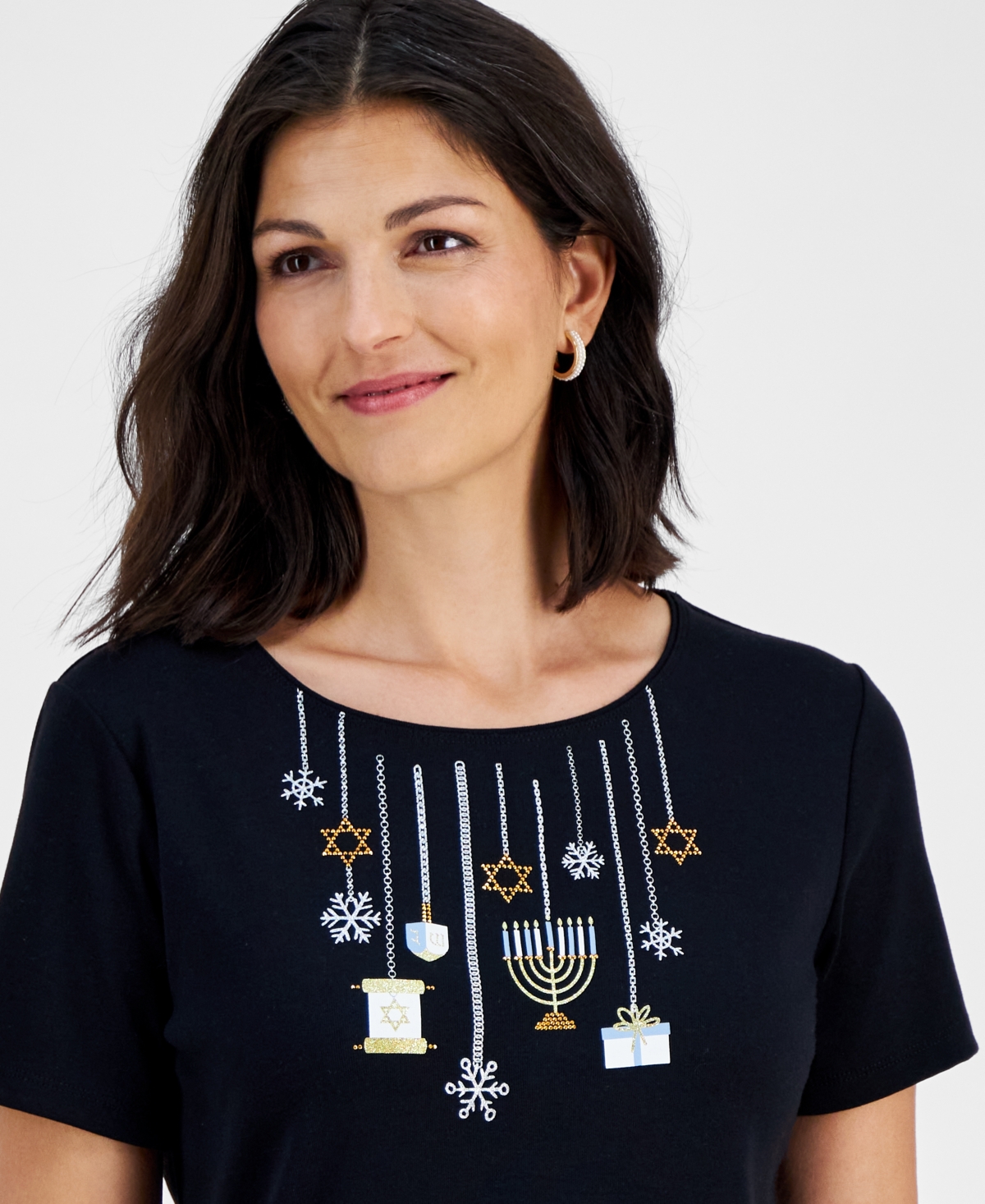 Holiday Lane Women's Hannukah Fun Short-Sleeve Top, Created for Macy's