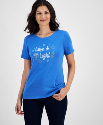 Holiday Lane - Women's  Love & Light Short-Sleeve Top, Created for Macy's