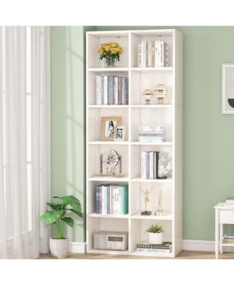 71.65 Inch Tall Narrow Bookcase Bookshelf, White Modern Bookcase with 12 Cube Storage for Home Office, Vertical or Horizontal