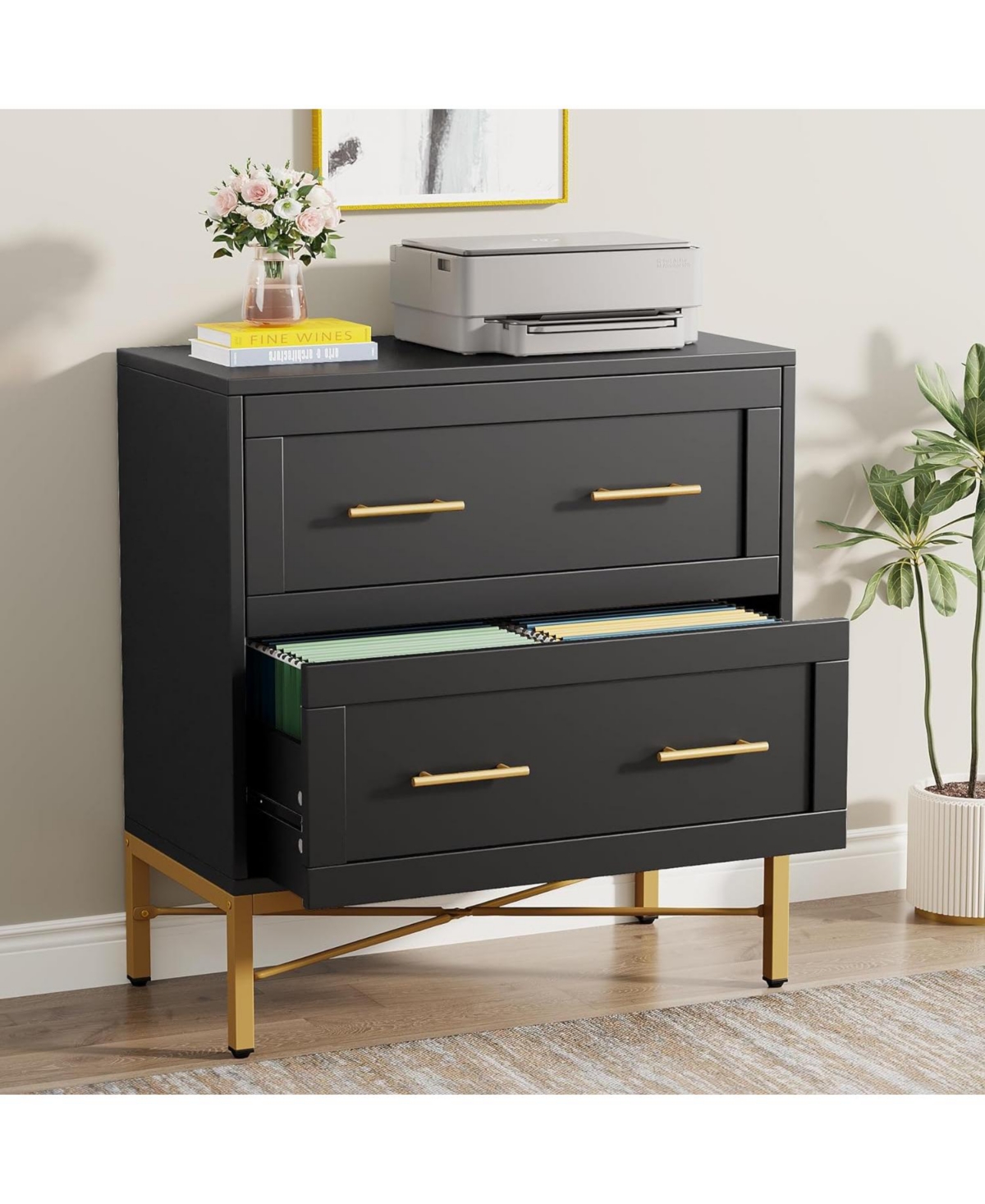 Tribesigns 2 Drawer File Cabinet, Modern Lateral Filing Cabinet for Letter/Legal/A4 Size, Large Storage Cabinets Printer Stand with