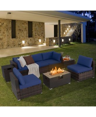 8PCS Patio Rattan Furniture Set Fire Pit Table Tank Holder Cover Deck