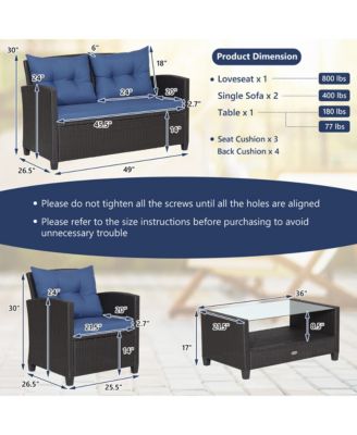 8 PCS Patio Rattan Furniture Set Glass Table Shelf Sofa Cushion Black