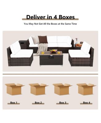 8PCS Patio Rattan Furniture Set Fire Pit Table Tank Holder Cover Deck