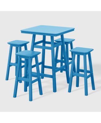 5-Piece HDPE Outdoor Patio Dining Bar Bistro Table Set with Bar Stools