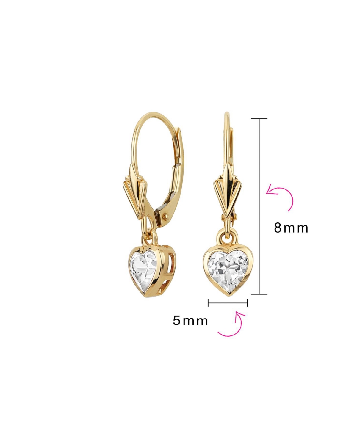 Petite Delicate Romantic Real 14K Yellow Gold Cz Bezel Set Genuine Gemstone Created White Sapphire Heart Dangle Earrings For Women Girlfriend Lever Ba