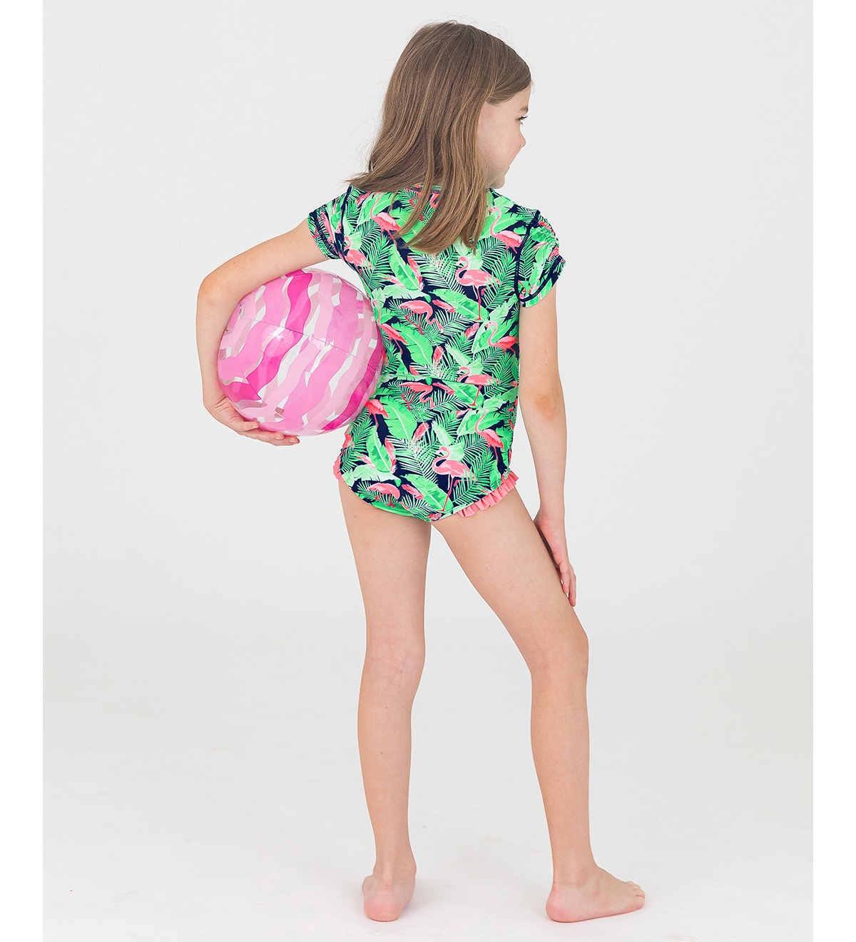 RuffleButts Toddler Girls Short Sleeve One Piece Rash Guard