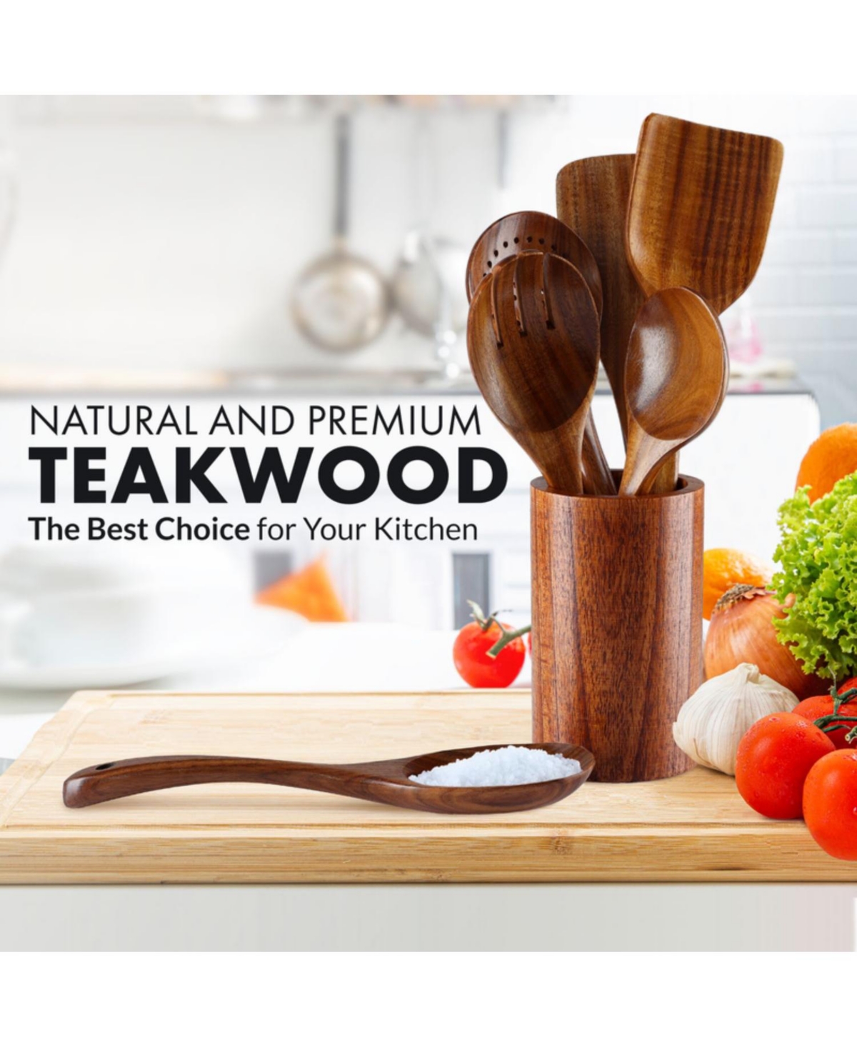 Piece Natural Teak Wooden Utensils for Cooking