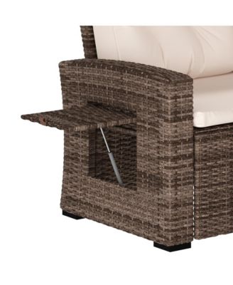Shelton Indoor/Outdoor L-Shaped Sofa/Dining Table Conversation Set With Wicker Rattan Construction And Weather-Resistant Cushions