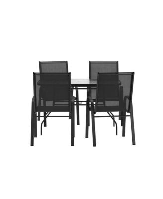 Bardwell 5 Piece Outdoor Dining Table Set For 4 With Glass-Top Patio Table And 4 Stack Chairs With Flex Comfort Material