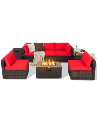 8PCS Patio Rattan Furniture Set Fire Pit Table Tank Holder Cover Deck