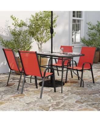 Bardwell 5 Piece Outdoor Dining Table Set For 4 With Glass-Top Patio Table And 4 Stack Chairs With Flex Comfort Material