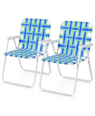 2 Pieces Folding Beach Chair Camping Lawn Webbing Chair
