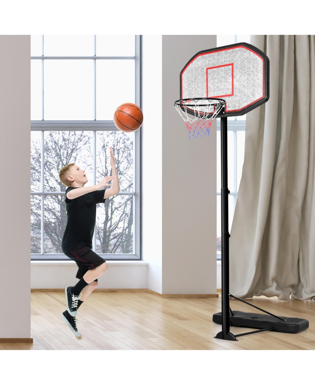 Slickblue Inch Indoor Outdoor Height Adjustable Basketball Hoop - Black
