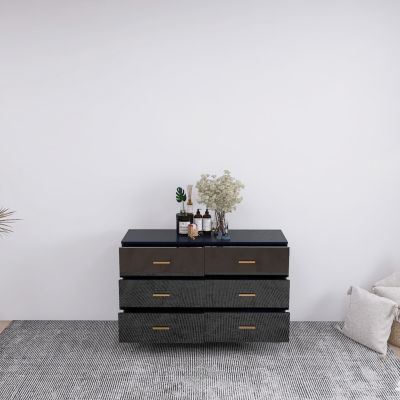 6 Drawer Chest with Golden Accents in Black Finish