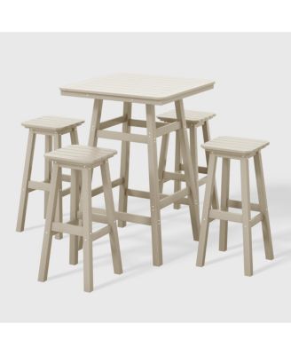 5-Piece HDPE Outdoor Patio Dining Bar Bistro Table Set with Bar Stools