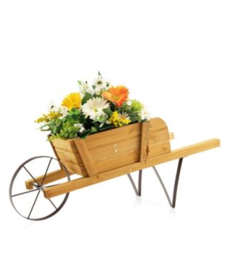 Wooden Wagon Planter with 9 Magnetic Accessories for Garden Yard