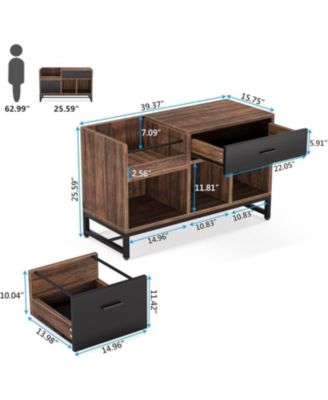 Rustic Brown 39 inch File Cabinet with 2 Drawers, Lateral Filing Cabinets, Printer Stand with Open Storage Shelves and Letter Size/A4 Size Drawer for Home Office