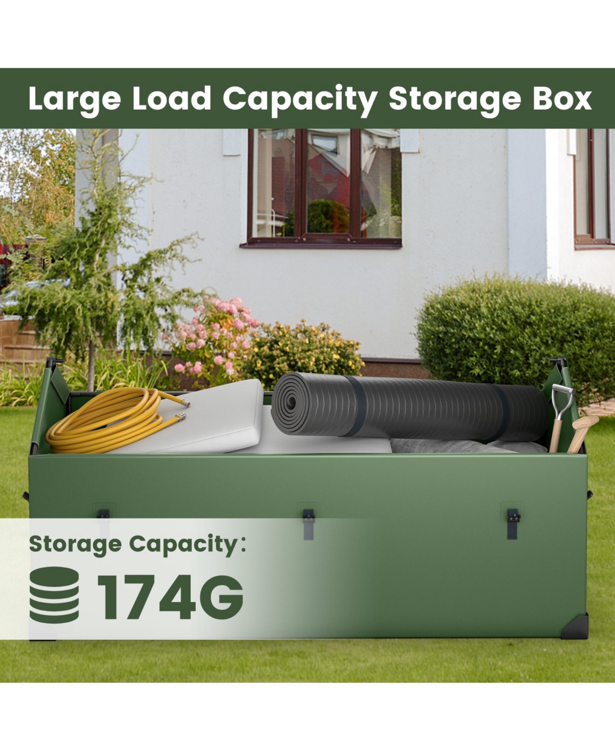 Slickblue Waterproof Outdoor Storage Box with Ventilated Window Adjustable Snap- Green