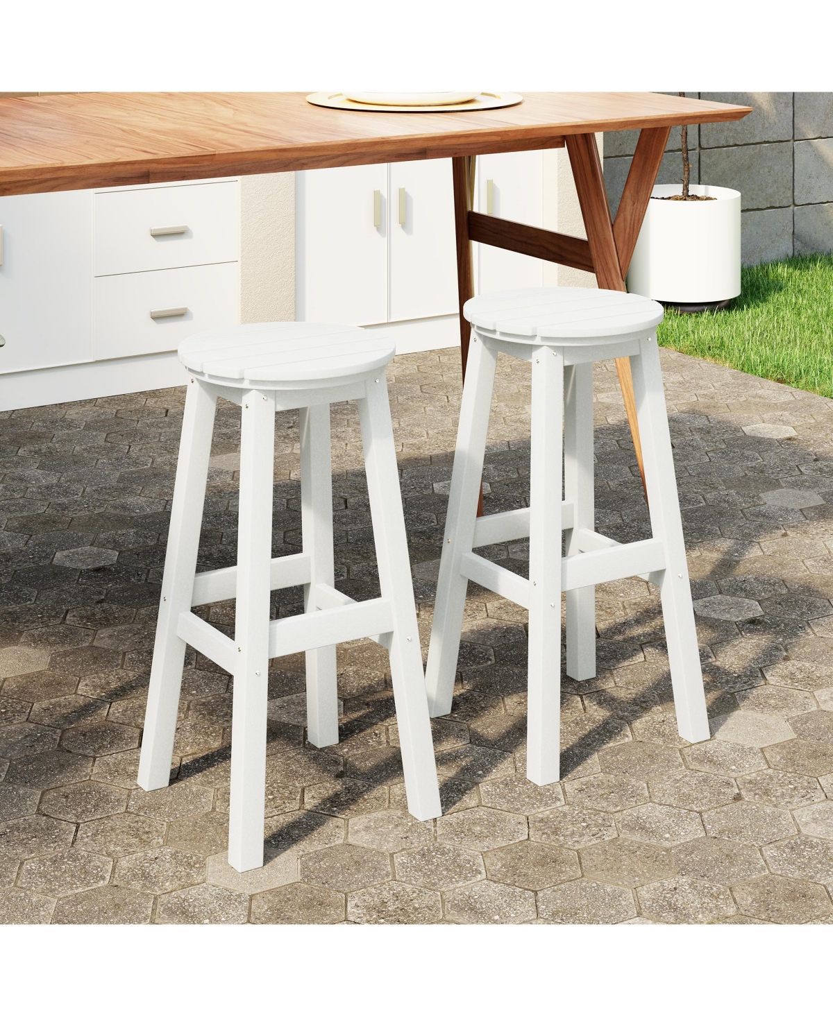 WestinTrends 29" Hdpe Outdoor Patio Round Bar Stool Set of 2