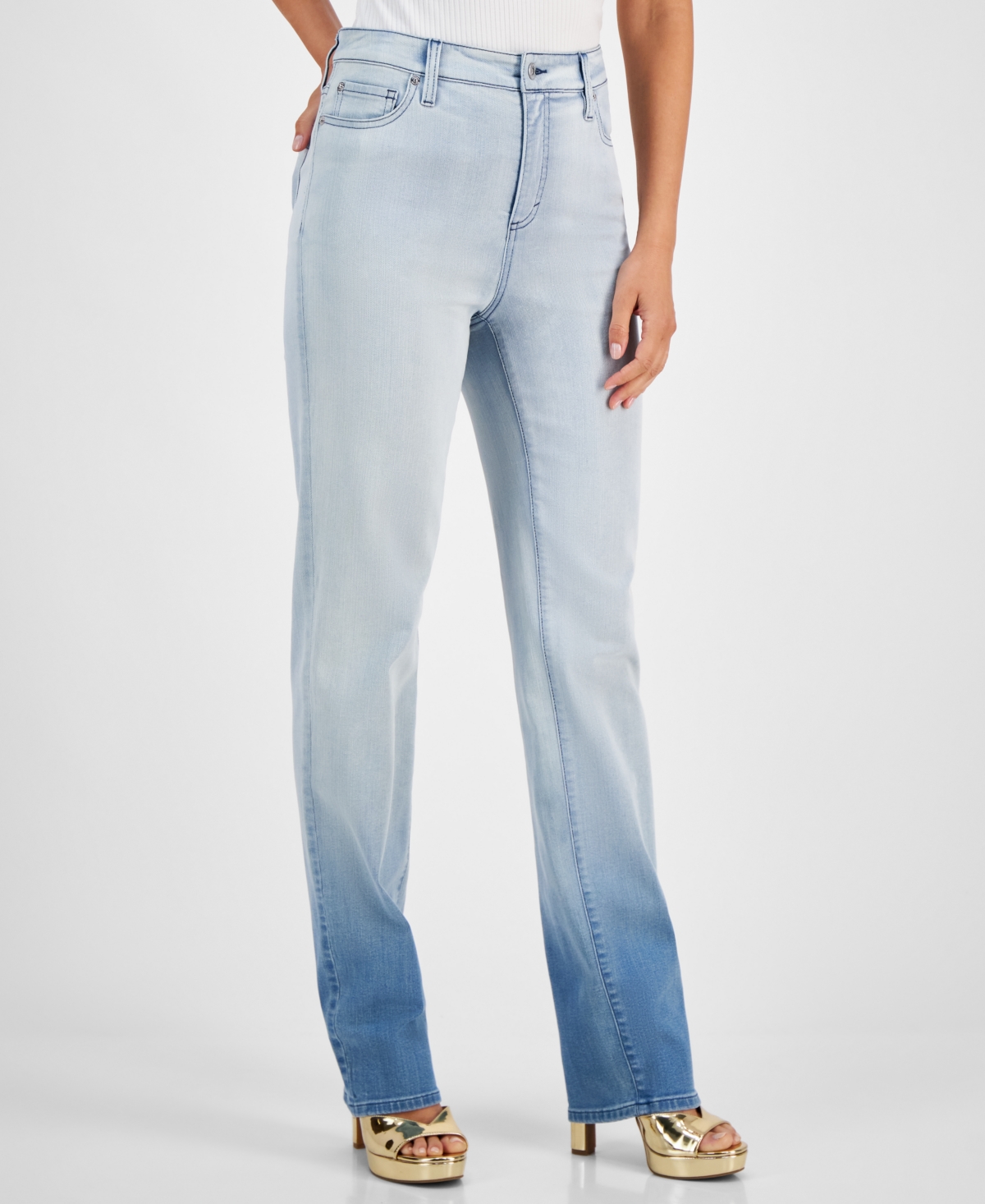 I.n.c. International Concepts Women's High-Rise Straight-Leg Ombre Denim Jeans, Created for Macy's