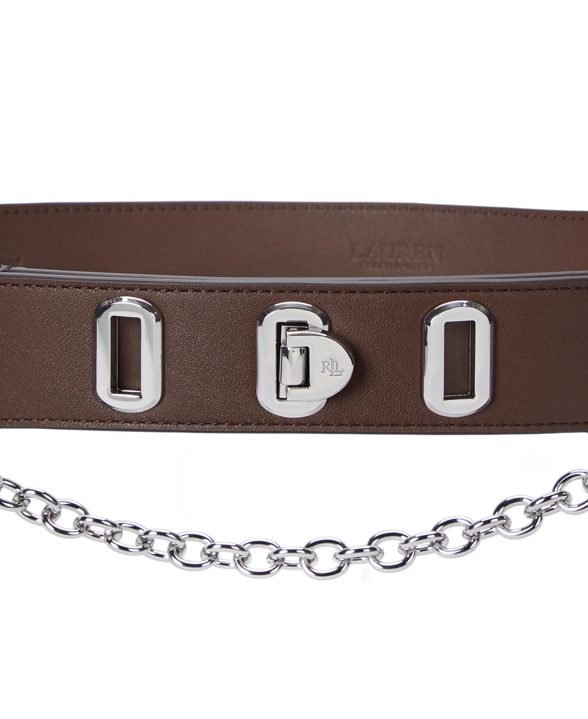 Lauren Ralph Lauren Women's Logo Flip-Lock Chain-Embellished Wide Leather Belt