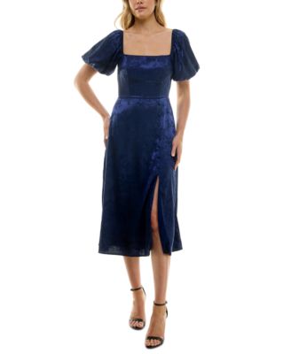 Trixxi - Juniors' Square-Neck Floral-Jacquard Slit-Front Midi Dress