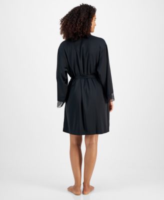Women's Lace-Trim Stretch Satin Robe, Created for Macy's