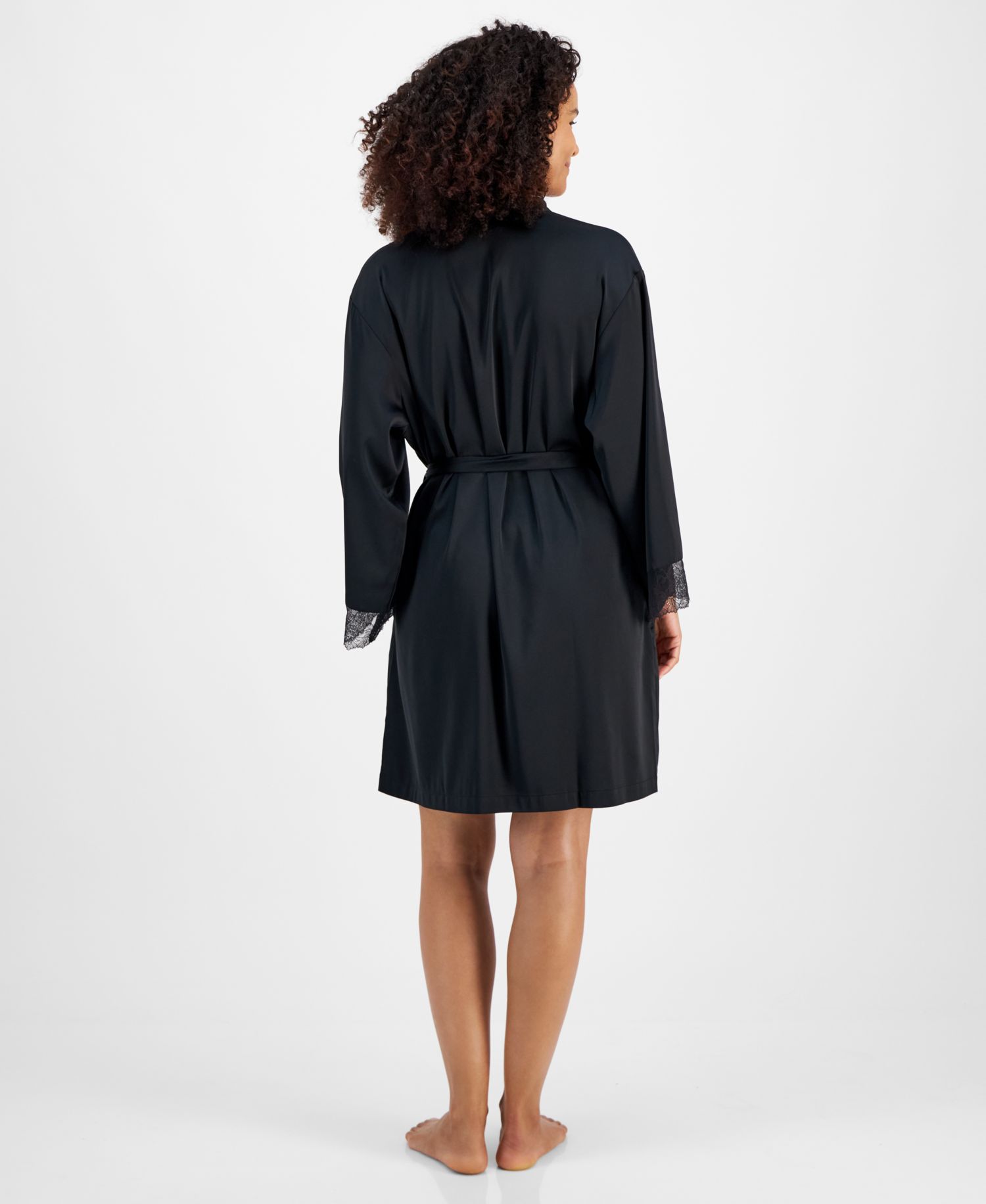 Women's Lace-Trim Stretch Satin Robe