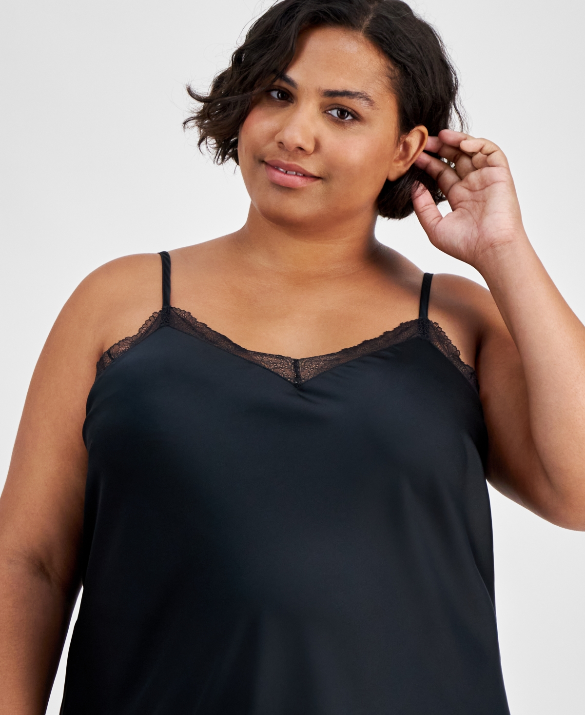 I.n.c. International Concepts Plus Size Lace-Trim Satin Chemise, Created for Macy's