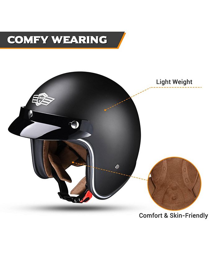 Volwassen Motorfiets Open Gezicht 3/4 Helm, Retro Stijl Scooter FRP Motorhelm Dames Heren Retro Open Gezicht Motorhelmen DOT/ECE Gecertificeerd C,M=57-58cm