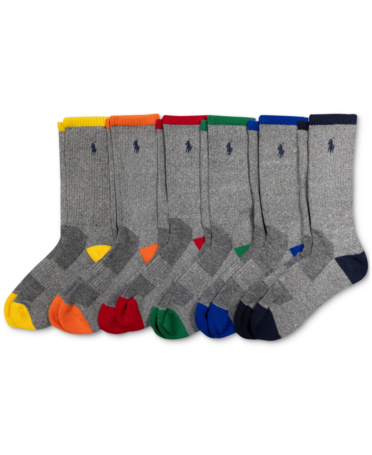 Polo Ralph Lauren Men's 6-Pk. Performance Tipped Color Heel Toe Crew Socks