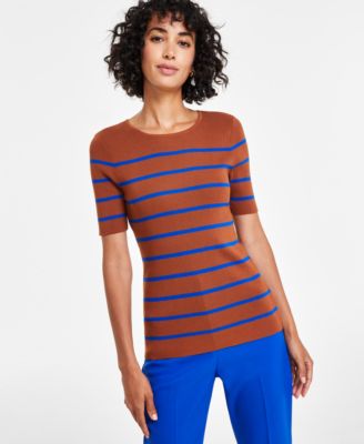 Tahari ASL - Women's Striped Short-Sleeve Knit Top