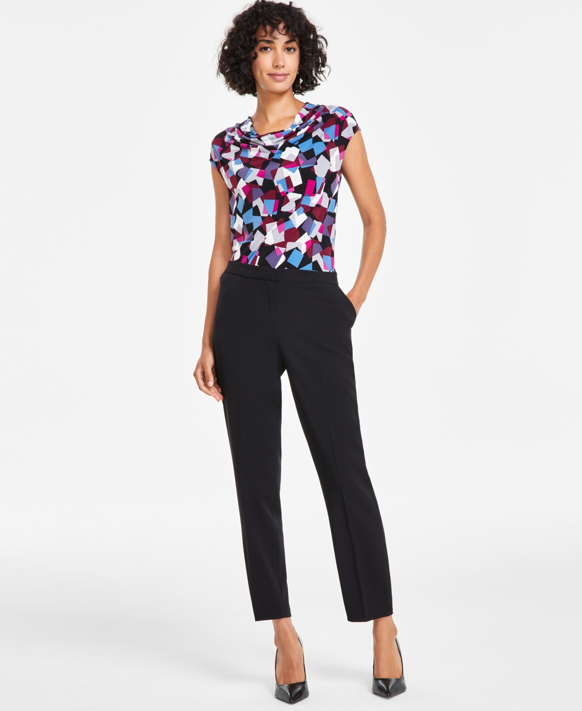 Slim Straight-Leg Elastic-Back Pants - Black