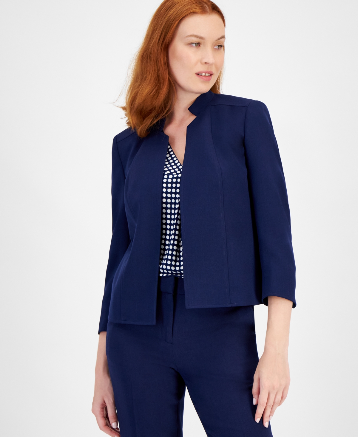 Anne Klein Star-collar Open-front Blazer In Navy
