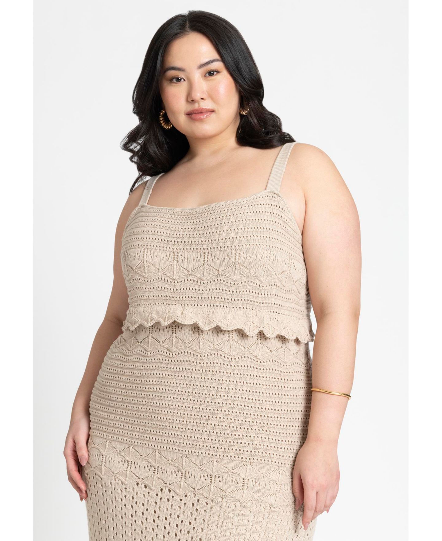 Женское платье ELOQUII Crochet Maxi, цвет: Берёзовый — фото 3