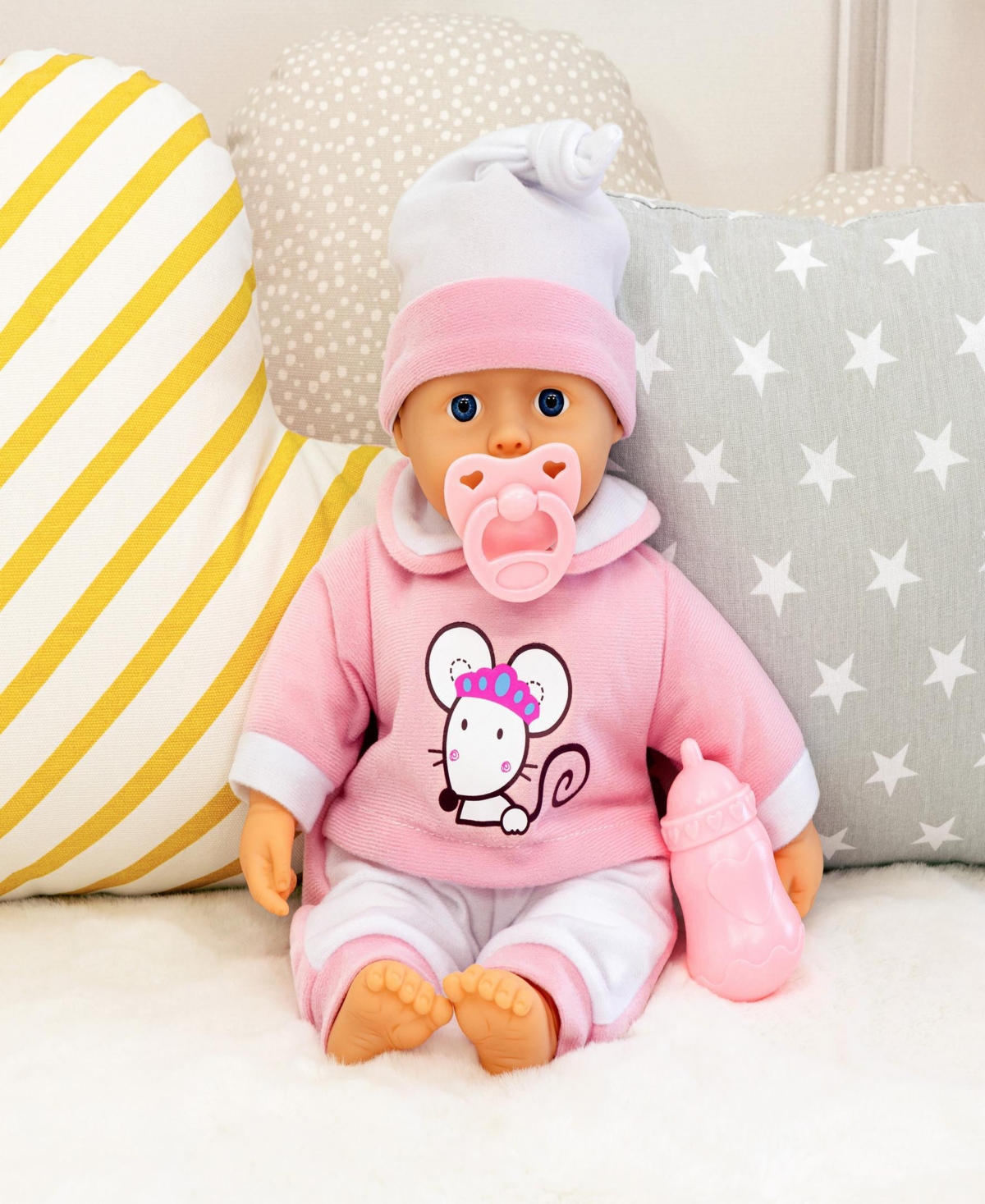 Bayer Design Pink Mouse Baby Doll In Multi