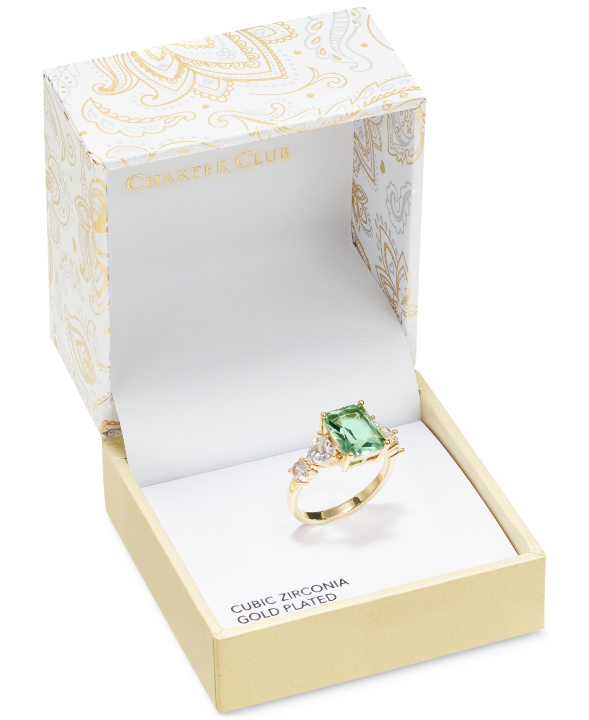 Charter ClubTone Green Glass & Crystal Statement Ring, Created for Macy's - Gold