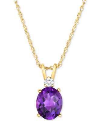 Macy's - Amethyst (1-1/2 ct. t.w.) & Diamond Accent Oval Pendant Necklace in 14k Gold, 16" + 2" extender (Also in Additional Gemstones)