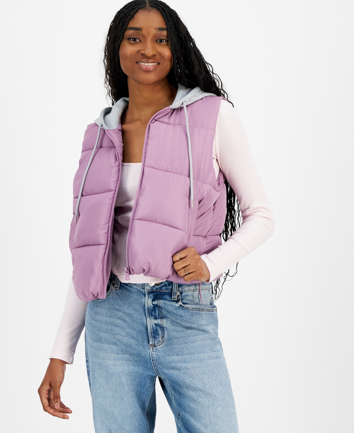 Madden Girl Juniors Hoodie Puffer Vest In Valerian light Grey ModeSens