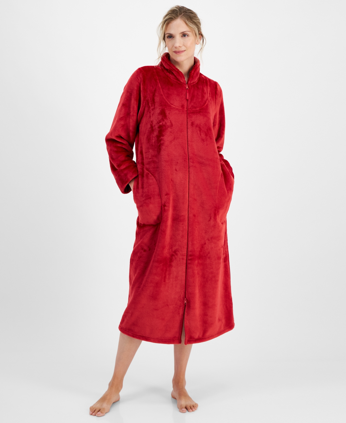 CHARTER CLUB WOMEN'S LONG PLUSH ZIP-FRONT ROBE, CREATED FOR MACY'S 