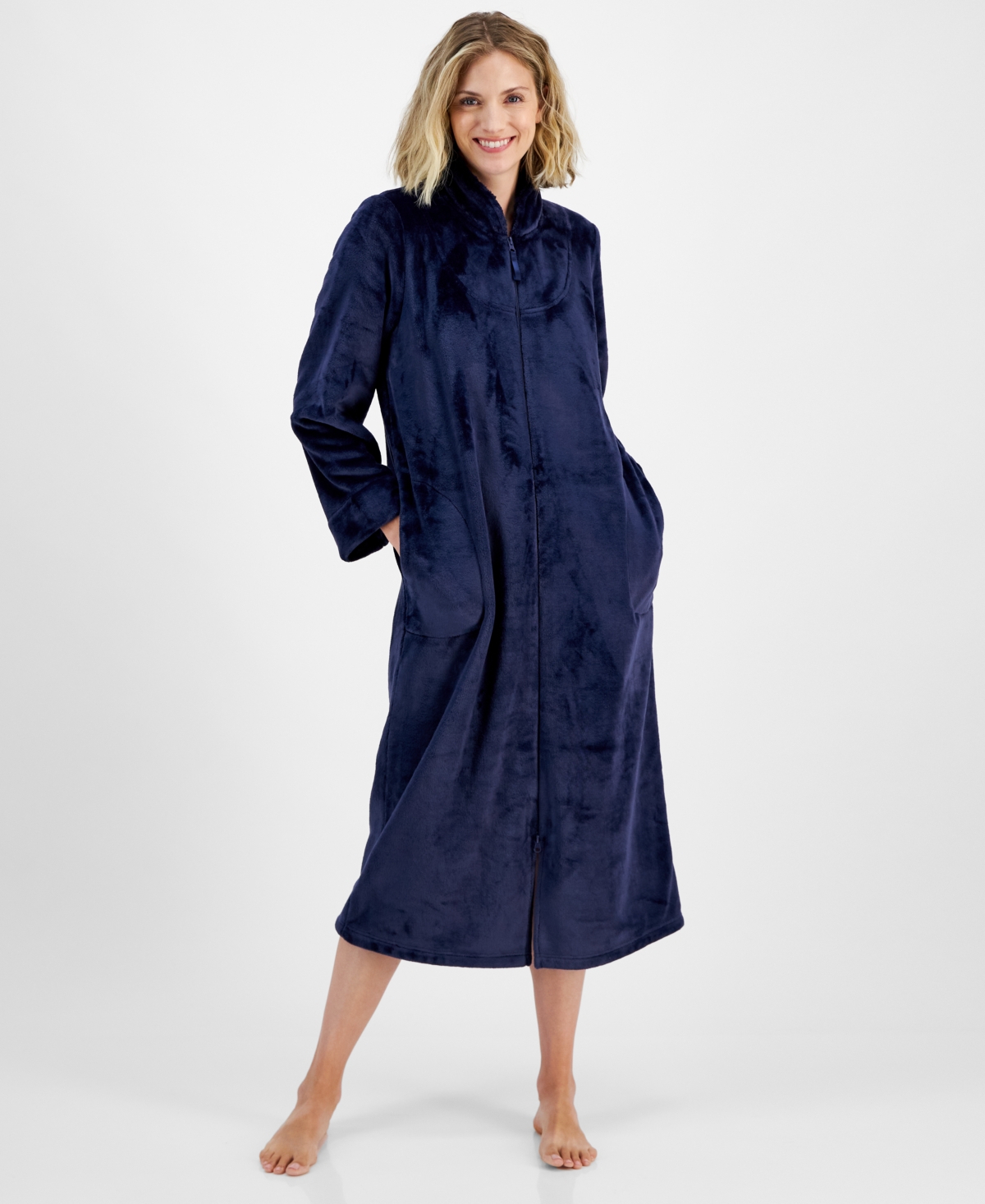 CHARTER CLUB WOMEN'S LONG PLUSH ZIP-FRONT ROBE, CREATED FOR MACY'S 